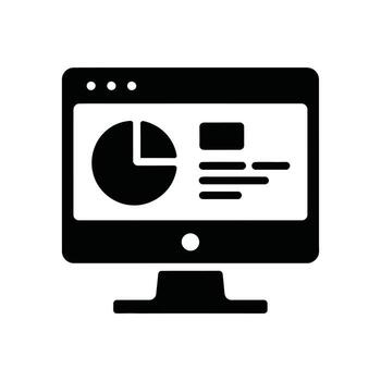 negro computadora monitor icono demostración tarta gráfico y sitio web datos en blanco antecedentes vector