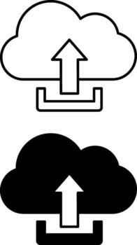 Cloud Upload Icons. Black and White Illustrations. Saving Files to a Remote Server Over the Internet. Download Concept vector