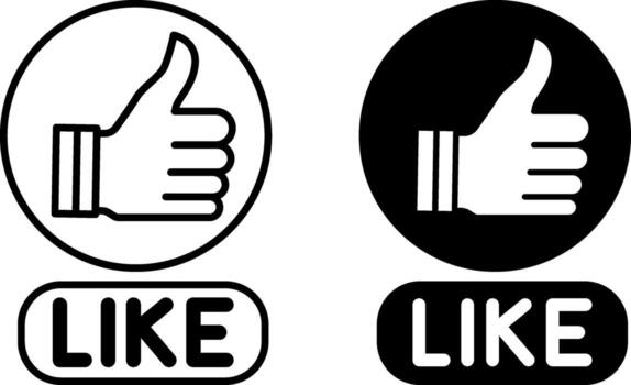 Like Icons. Black and White Illustrations. Social Media Button for Expressing Like or Approval of Content. Virtual Gesture of Support, Thumbs Up. Feedback Concept vector