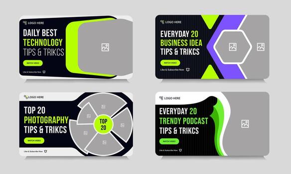 de múltiples fines tecnología consejos y trucos miniatura bandera diseño, diario ejercicio, fotografía cubrir bandera diseño, haz miniatura bandera diseño, eps 10 archivo formar vector