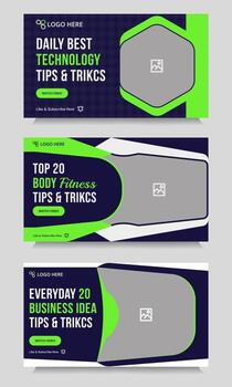 Multipurpose tips and tricks thumbnail banner design, daily exercise, photography cover banner design, bundle thumbnail banner design, eps 10 file format vector