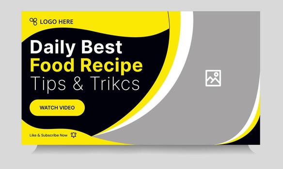 Daily food recipe techniques cover banner design, daily food review tips and tricks thumbnail banner design, customizable eps 10 file format vector