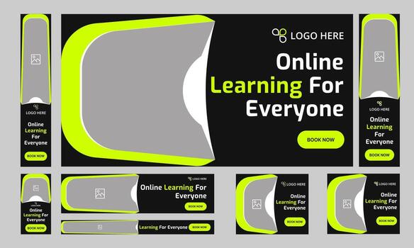 Customizable best online learning web set banner design, everyday education web bundle banner design, editable eps 10 file format vector