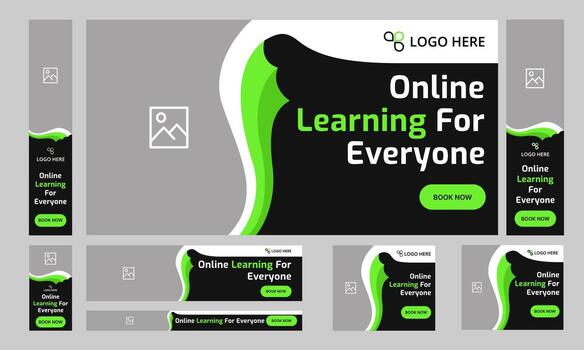 Trendy online learning web set banner design, everyday education web bundle banner design, editable eps 10 file format vector