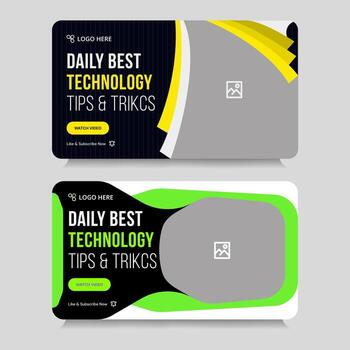 Daily technology best tips and tricks thumbnail banner design, daily photography learning tips and techniques cover banner design, editable eps 10 file format vector