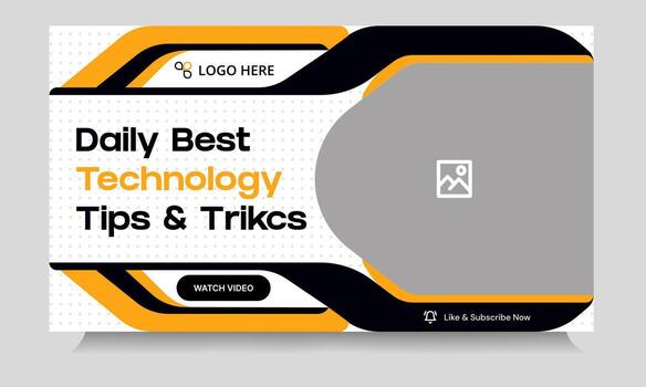 Customizable best technology tips and tricks thumbnail banner design, daily photography learning tips and techniques cover banner design, editable eps 10 file format vector