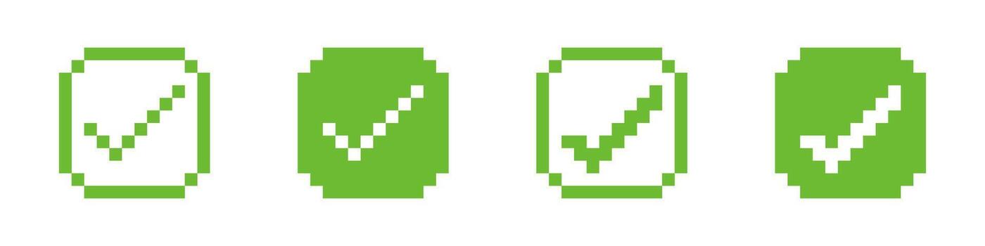 Minimalist pixel art green checkmarks for digital design projects vector