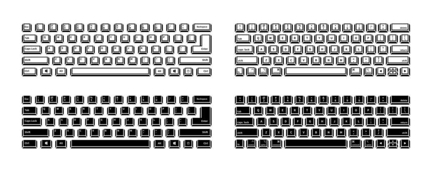 Diverse mechanical keyboard layouts for custom pc setup design vector