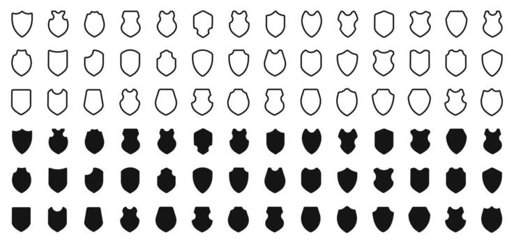 Monochrome shield icons collection for design and branding projects vector