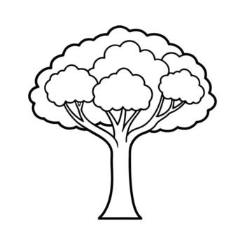 Simple outline drawing of a large deciduous tree with a full canopy vector