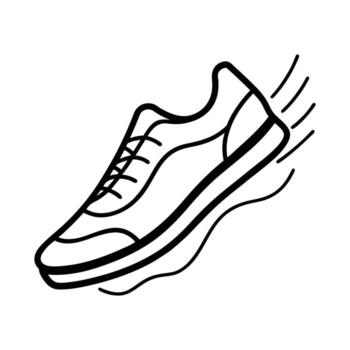 Dynamic line art illustration of a running shoe in motion vector