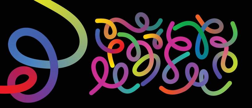 Vibrant colorful swirls and loops abstract art on a black background vector