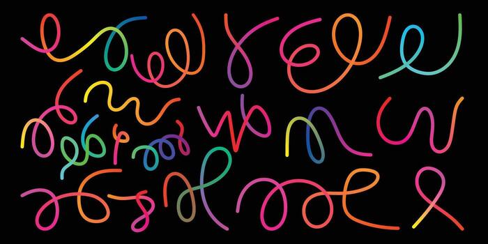 Vibrant neon swirls and curls forming abstract calligraphy on a dark background vector