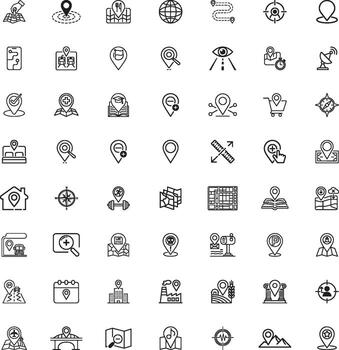 navigation, gps, location, route. Linear icon collection on white background vector