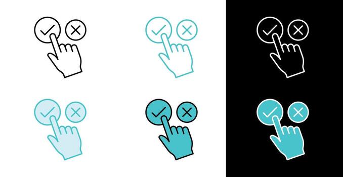 Decision Making Concept icon for true false choice and accepting options in line and fill style vector