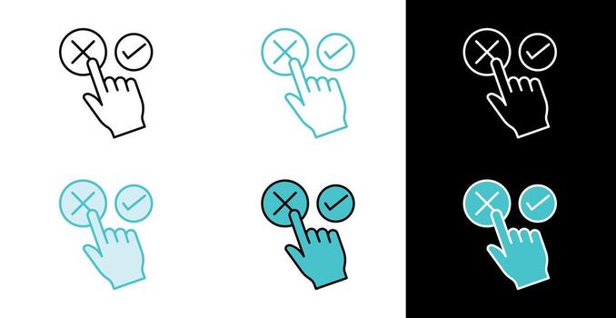 Hand Tapping Rejection Cross icon for refusing options in line and fill style vector
