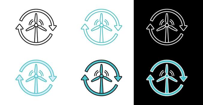Wind turbine with rotation arrows icon for clean energy cycle in line and fill style vector
