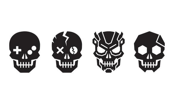 Set of cyber futuristic skull mask icon in skull graphics in different military styles, Grunge style illustration, white background vector