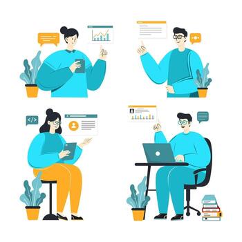 Remote workers engaging with technology vector