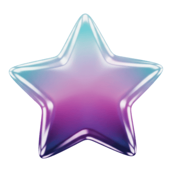 Shiny star with blue and purple gradient isolated on transparent background, 3d png