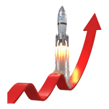 Rakete Starten mit Pfeil isoliert auf transparent Hintergrund, 3d Rendern png