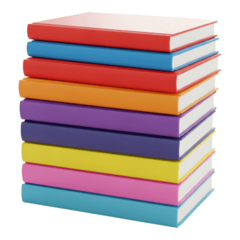 Stack of colorful books isolated on transparent background in 3d rendering png