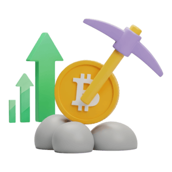 bitcoin brytning begrepp med hacka, mynt, och uppåt trender bar Graf isolerat på transparent bakgrund png