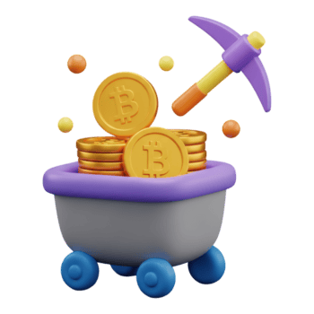 Bitcoin Bergbau Wagen mit Spitzhacke isoliert auf transparent Hintergrund, 3d Rendern png