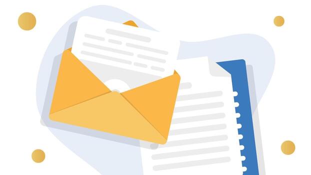 Envelope with paper documents and reports vector