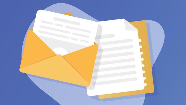 Open envelope with business documents inside vector