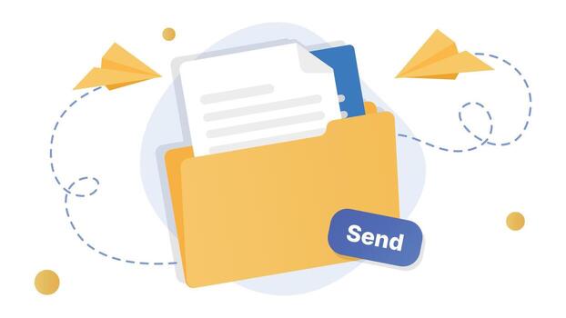 enviando documentos y archivos con papel aviones vector