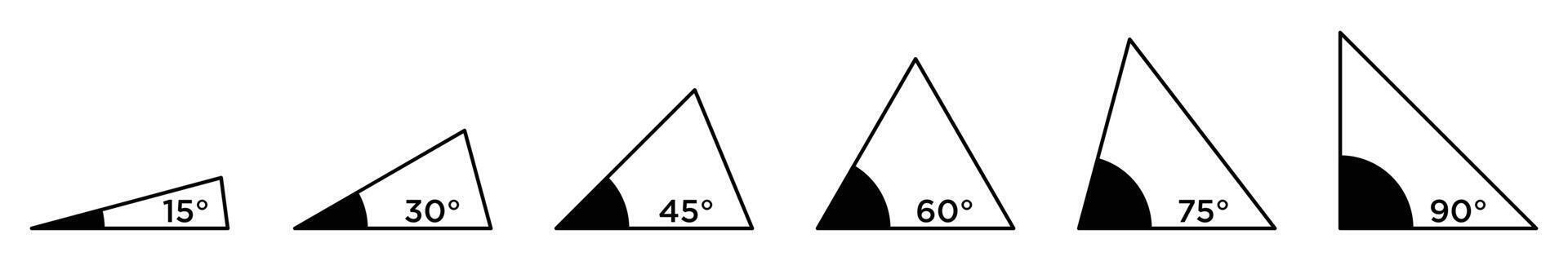 Various acute angles in triangle corners ranging from 15 to 90 degrees, providing a visual representation of different angular measures within triangles. vector