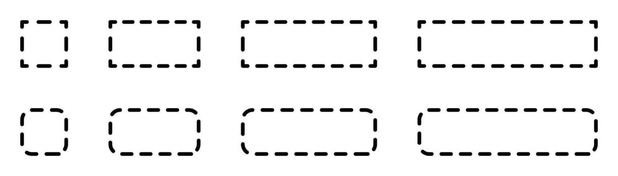 conjunto de sencillo negro y blanco redondeado rectángulo iconos, usable como botones, un serie de negro y blanco resumido redondeado rectángulo íconos con rayado fronteras vector