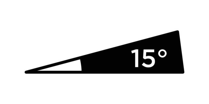 15 degree angle icon in triangle, Black triangular icon featuring a 15-degree angle. vector