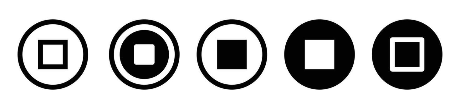 sets Stop button icon, Five simple icons represent stop buttons. vector