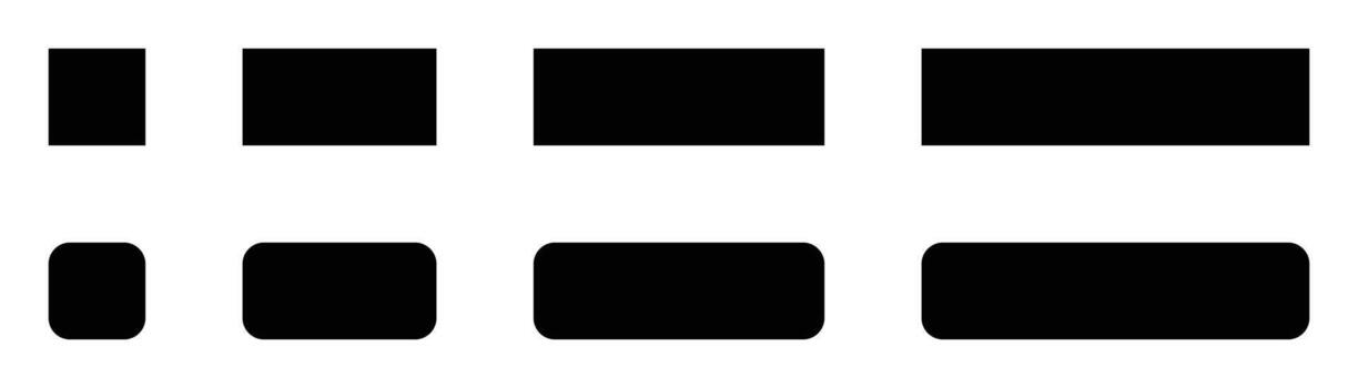 Set of simple black and white rounded rectangle icons, usable as buttons, A set of simple black and white icons features six rounded rectangles. vector