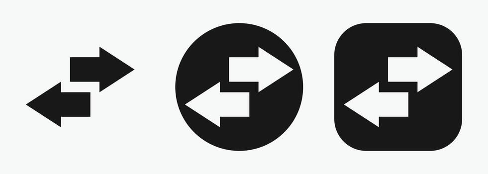 Set Directional arrow icons, Black arrows indicating transfer. Left and right line arrows representing exchange. Swap icon with two directional arrows. vector