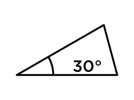 30 degree angle icon in triangle, Icon of a right triangle with a marked 30-degree angle. vector