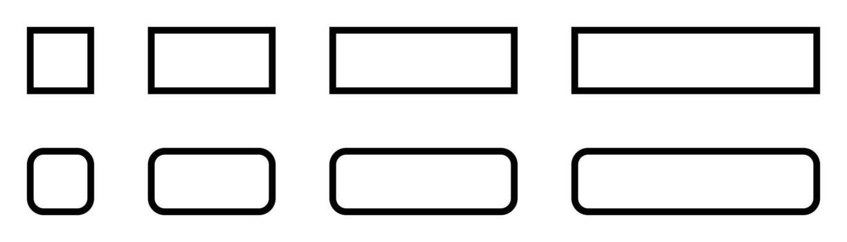 Set of simple black and white rounded rectangle icons, usable as buttons, A collection of ten rectangular icons in simple black and white. vector