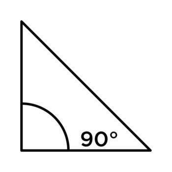 90 la licenciatura ángulo icono en triángulo, un Derecha triángulo resumido en negro líneas en un blanco antecedentes. vector