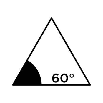 60 degree angle icon in triangle, An equilateral triangle with a single marked angle of 60 degrees in black. vector