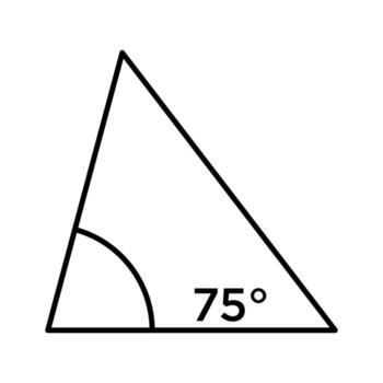 75 la licenciatura ángulo icono en triángulo, isósceles triángulo contorno con un claramente marcado 75 grados ángulo en el fondo izquierda esquina. vector