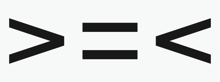 Mathematical symbols for less than, greater than, and equal to are used to represent inequalities. vector