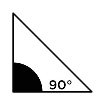 90 la licenciatura ángulo icono en triángulo, Derecha triángulo icono con un 90 grados ángulo marcado. vector