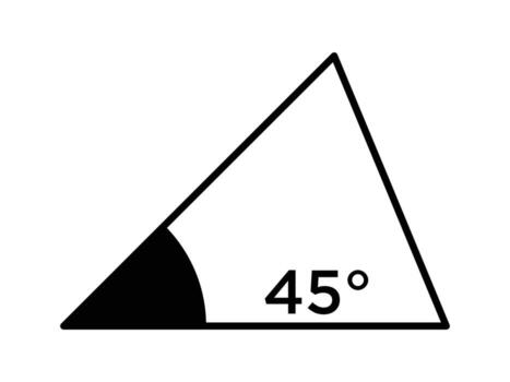 45 degree angle icon in triangle, Triangle illustration featuring a black outline with a marked 45-degree angle. vector