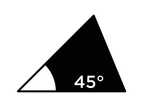 45 degree angle icon in triangle, Black triangle with a highlighted 45-degree angle, denoted by a white sector. vector