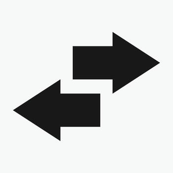 Directional arrow icons, Black arrows indicating transfer. Left and right line arrows representing exchange. Swap icon with two directional arrows. vector