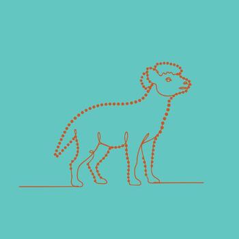 Minimalist Line Drawing of a Lion with a Crown on Its Head and a Tail Curled Upwards on a Solid vector