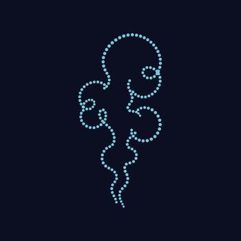 Abstract neon light design resembling a stylized human face with flowing lines and circular elements on a dark vector