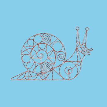 Stylized snail composed of intricate dotted lines on a soft blue emphasizing detailed design and artistic creativity vector